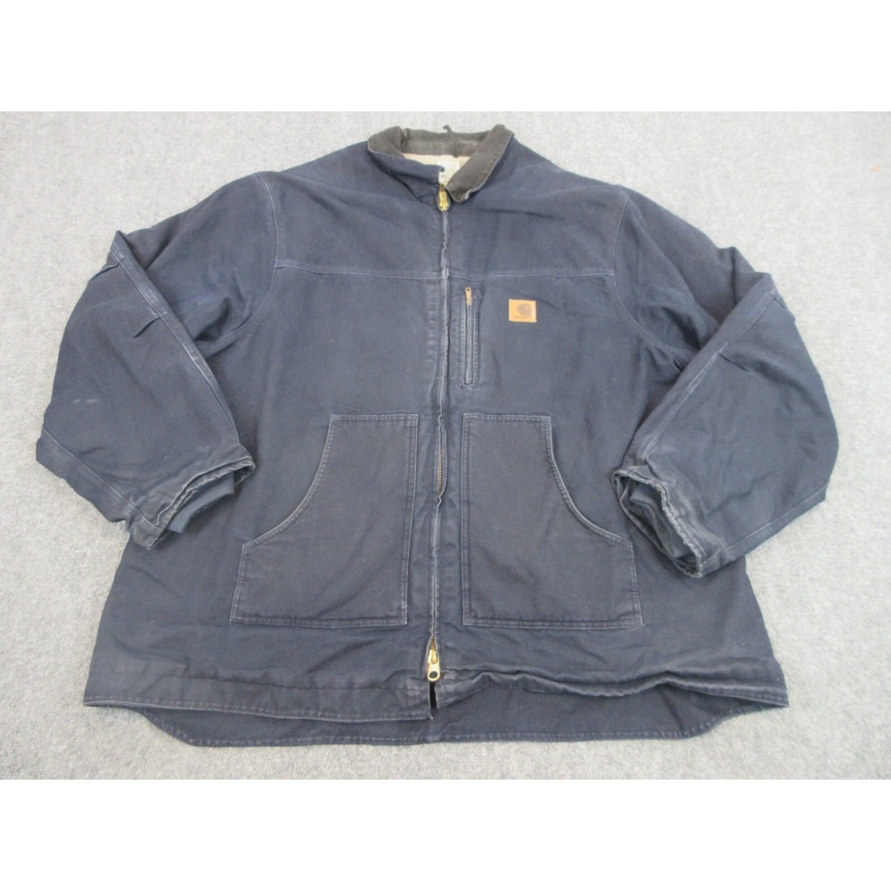 VTG Carhartt Coat C81 Mens 4XLT Blue Canvas Sherpa Lined Full Zip Work Outdoor